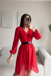 Asimetrik Kesim Kemerli Şifon  Elbise 89586 Kırmızı