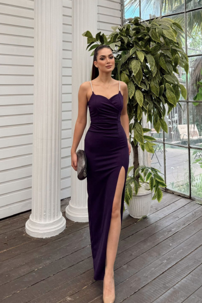 Asiy Aksesuar Askılı Yırtmaç Detay Scuba Abiye 583173