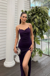 Asiy Aksesuar Askılı Yırtmaç Detay Scuba Abiye 583173