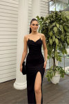 Asiy Aksesuar Askılı Yırtmaç Detay Scuba  Abiye 583173 Siyah