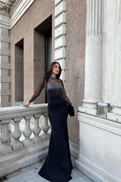 Asra Tül Detay Işıltılı Abiye 583080 Siyah