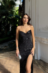 Asya Yırtmaçlı Payet Abiye 583293 Siyah