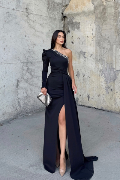 Ava Tek Omuz Tasarım Abiye 582743 Siyah