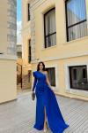 Ava Tek Omuz Tasarım Abiye 582743 Saks Mavisi