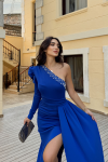 Ava Tek Omuz Tasarım Abiye 582743 Saks Mavisi