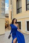 Ava Tek Omuz Tasarım Abiye 582743 Saks Mavisi