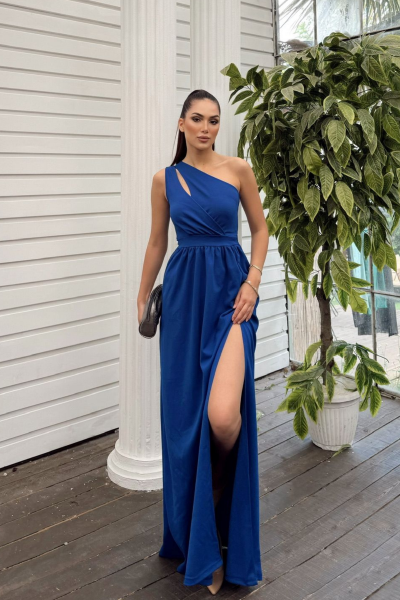 Avril Tek Omuz Yırtmaçlı Abiye 582160 A13x Saks Mavisi