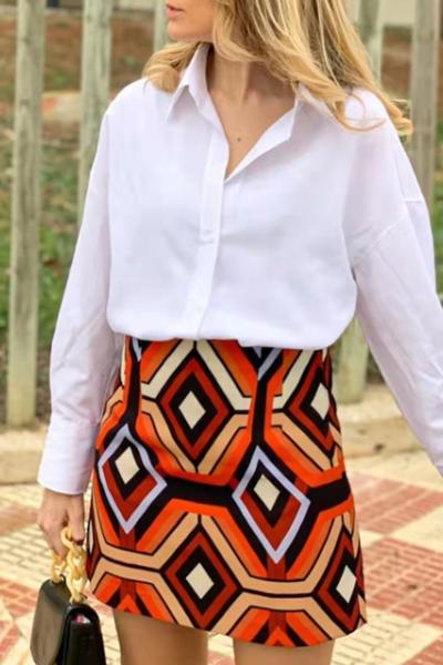 Baklava Desen Mini Etek 6697 et22 Turuncu