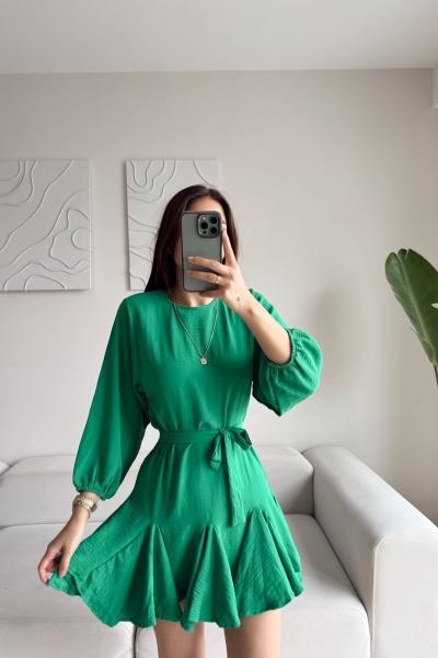 Bella Etek Volan Detay Kuşaklı Aerobin Elbise C3x Yeşil
