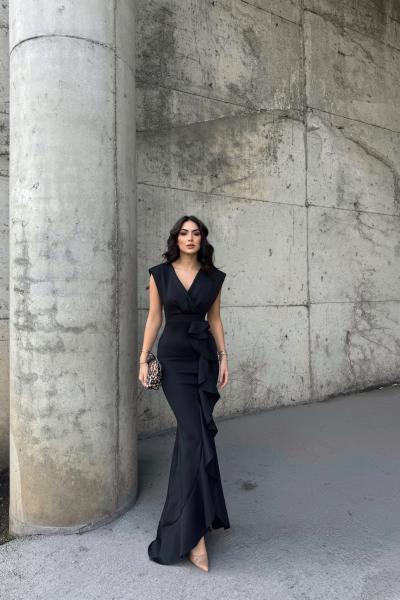 Berlin Fırfır Detay Yırtmaçlı Abiye 582443 A2x Siyah