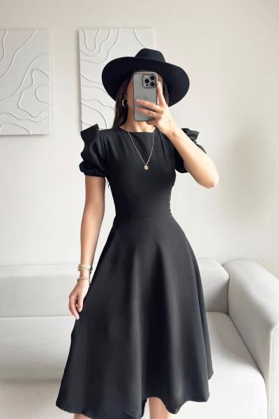 Berra Karpuz Kol Midi Elbise 2249 Siyah