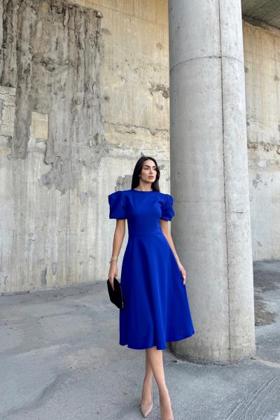 Berra Karpuz Kol Midi Elbise 2249 Saks Mavisi