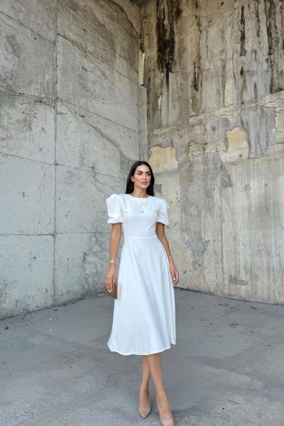 Berra Karpuz Kol Midi Elbise 2249 Beyaz