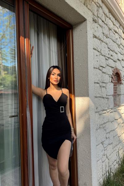 Broş Detay Mini Elbise 581756 Siyah