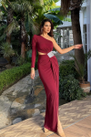 Burçin Tek Kol Bel Dekolteli Abiye 583372 Bordo