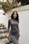 Büzgülü Maxi Elbise 3046 Antrasit