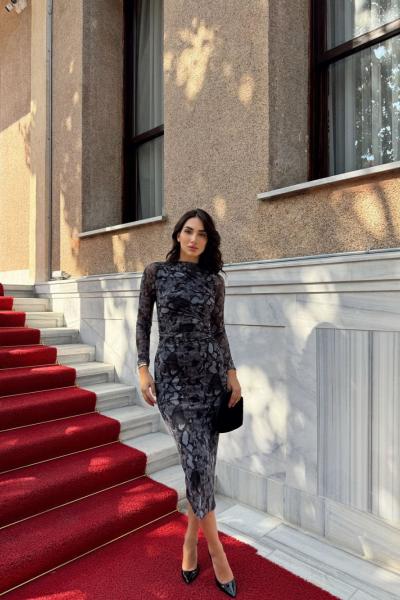 Büzgülü Maxi Tül Elbise 3079 Siyah