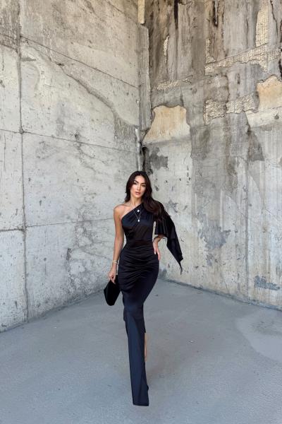 Camelia Tek Kol Saten Abiye 582922 Siyah