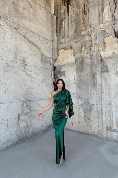 Camelia Tek Kol Saten Abiye 582922 Zümrüt