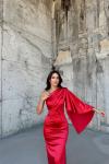 Camelia Tek Kol Saten Abiye 582922 Kırmızı