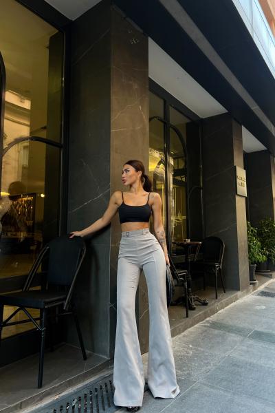 Çift Tokalı Pantolon 22338 Gri