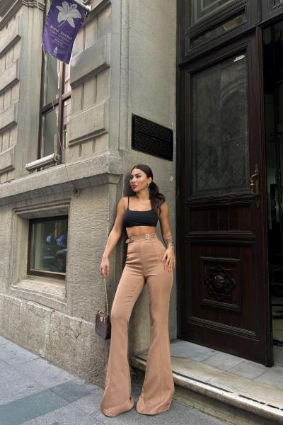 Çift Tokalı Pantolon 22338 Vizon