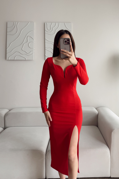 Darya Göğüs Dekolteli Kalem Elbise 582290 Kırmızı