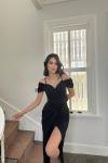 Destina Düşük Omuz İp Askı Yırtmaçlı Abiye 582134 A12x Siyah
