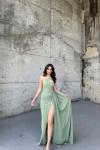 Diva Kuyruklu Yırtmaçlı Abiye 582475 A6x Mint Yeşili