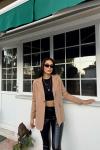 Dökümlü Slim Fit Kruvaze Blazer Ceket 3236 Taba