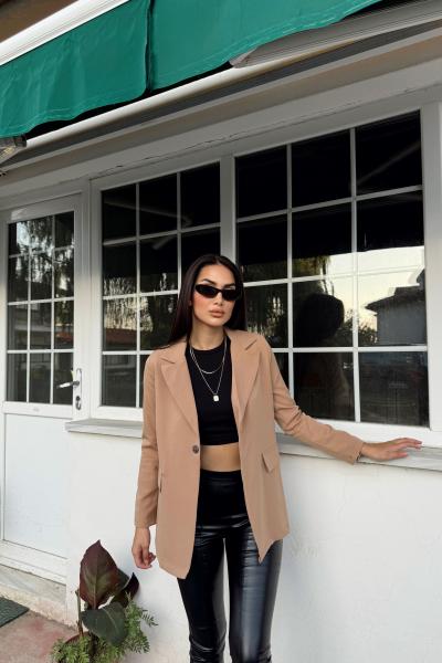 Dökümlü Slim Fit Kruvaze Blazer Ceket 3236 Taba