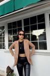 Dökümlü Slim Fit Kruvaze Blazer Ceket 3236 Taba