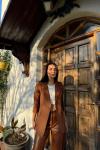 Dökümlü Slim Fit Kruvaze Blazer Ceket 3236 Kahverengi