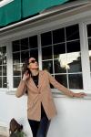 Dökümlü Slim Fit Kruvaze Blazer Ceket 3236 Taba