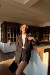 Dökümlü Slim Fit Kruvaze Blazer Ceket 3236 Siyah