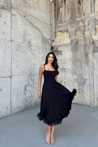 Drew Etek Ucu Asimetrik Kıvrımlı Midi Boy Elbise 9326 Siyah