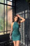 Elysia Tasarım Mini Elbise 583229 Zümrüt