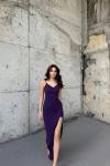 Emily Kruvaze Yaka İp Askı Yırtmaçlı Abiye 582193 A15x Mürdüm
