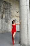 Emily Kruvaze Yaka İp Askı Yırtmaçlı Abiye 582193 A15x Kırmızı