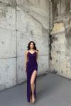 Emily Kruvaze Yaka İp Askı Yırtmaçlı Abiye 582193 A15x Mürdüm