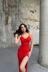 Emily Kruvaze Yaka İp Askı Yırtmaçlı Abiye 582193 A15x Kırmızı