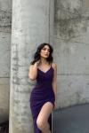 Emily Kruvaze Yaka İp Askı Yırtmaçlı Abiye 582193 A15x Mürdüm