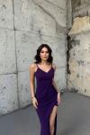 Emily Kruvaze Yaka İp Askı Yırtmaçlı Abiye 582193 A15x Mürdüm