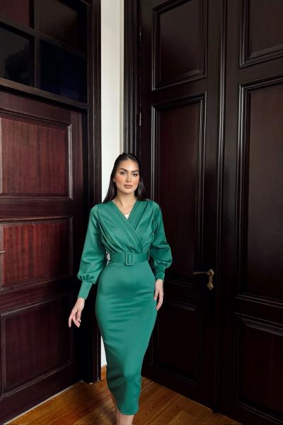 Enora Kemer Detay Kalem Elbise 582382 Zümrüt