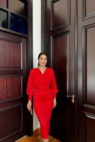 Enora Kemer Detay Kalem Elbise 582382 Kırmızı