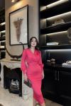 Enora Kemer Detay Kalem Elbise 582382 Fuşya