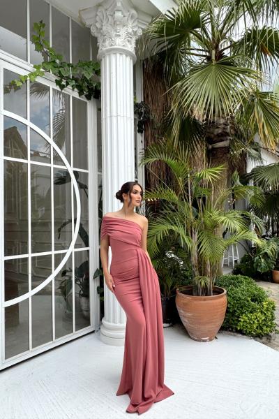 Ewo Kuyruklu Tek Omuz Abiye 582108 A13x Gül