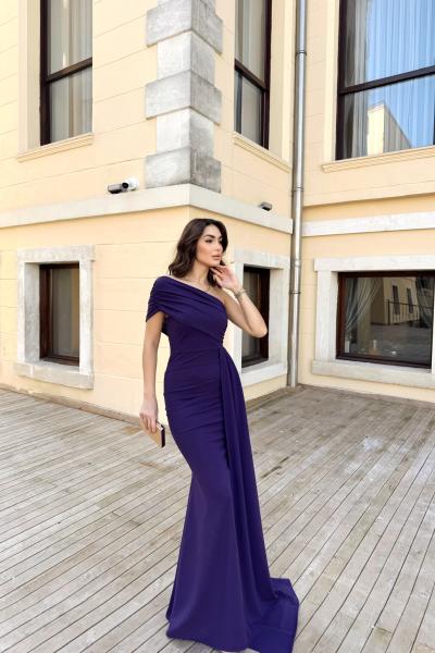 Ewo Kuyruklu Tek Omuz Abiye A13x Mürdüm