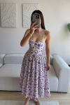 Eylül Desenli Gloplu Midi Elbise 13427 Lila