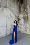 Fulya Straplez Yırtmaçlı Abiye 582467 B2x Saks Mavisi